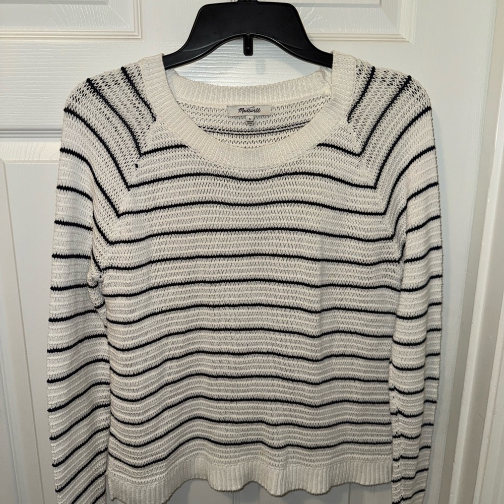 Madewell White and Black Striped Crew Neck Sweater Size S